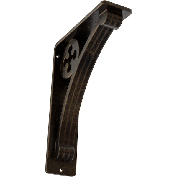 Ekena Millwork Crawley Wrought Iron Bracket, (Triple center brace), Antiqued Brass 2"W x 5 1/2"D x 8"H BKTM02X05X08TCRABS - main